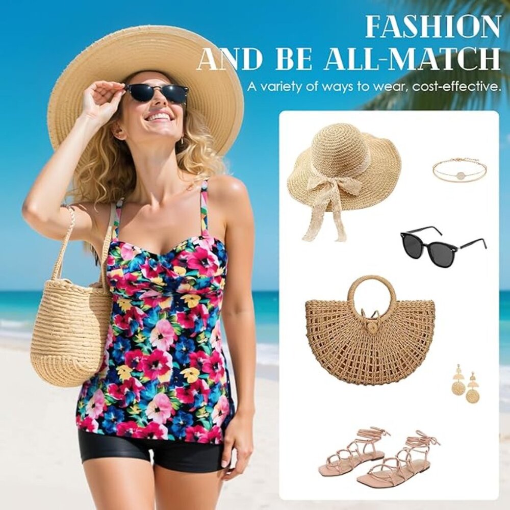Sz 3XL Tummy Control Tankini Swimsuit 2 Piece with Short X003PWVQA9 - Picture 5 of 6